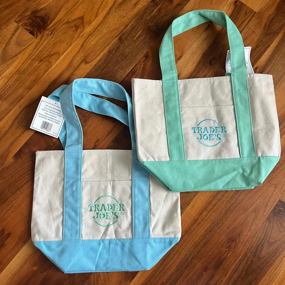 Trader Joe’s Pastel Mini Canvas Tote Bag Set, all 4, NEW